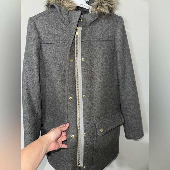 J. Crew‎ Mercantile Heather Gray Vail Wool-Blend Hooded Parka Coat size 4 - Picture 7 of 9